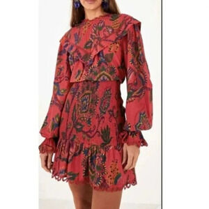 NWT $230 Farm Rio Smocked Sunset Tapestry Pink Floral Pineapple Mini Dress XS